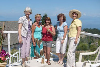 Susan (in turquoise) with fellow writers –; Vancouver Island RWA summer picnic