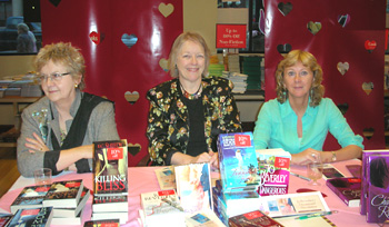 Author Susan Lyons at Chapters in Victoria, with writers E.C. Sheedy and Jo Beverley